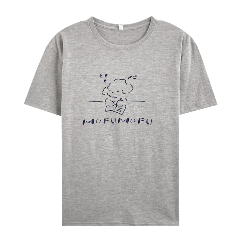 

Японская Милая мультяшная Удобная хлопковая Футболка с круглым вырезом и простым принтом, Универсальная футболка с короткими рукавами