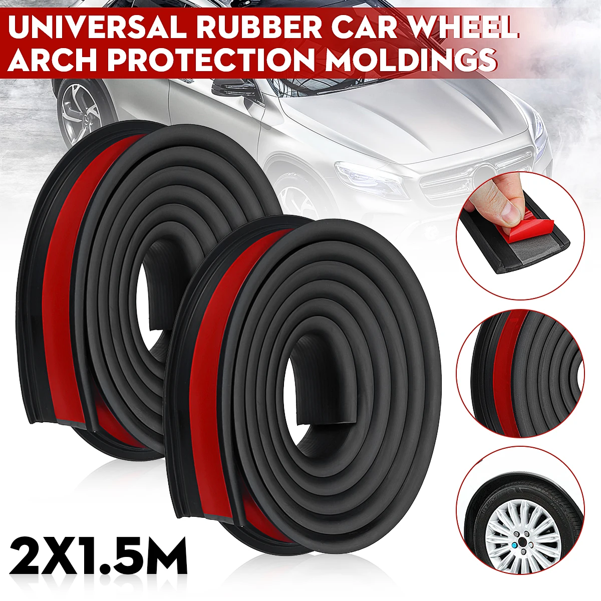 

Universal Pair 1.5Mx3.8CM Rubber Car Anti-collision Mudguard Trim Wheel Arch Protection Moldings Wheel Protection Wheel Sticker