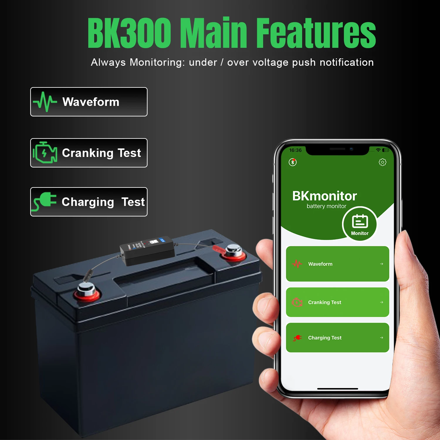 2024 KONNWEI BK300 12 В 24 в Bluetooth 5,0 автомобильный тестер батареи грузовика монитор сигнала для зарядки