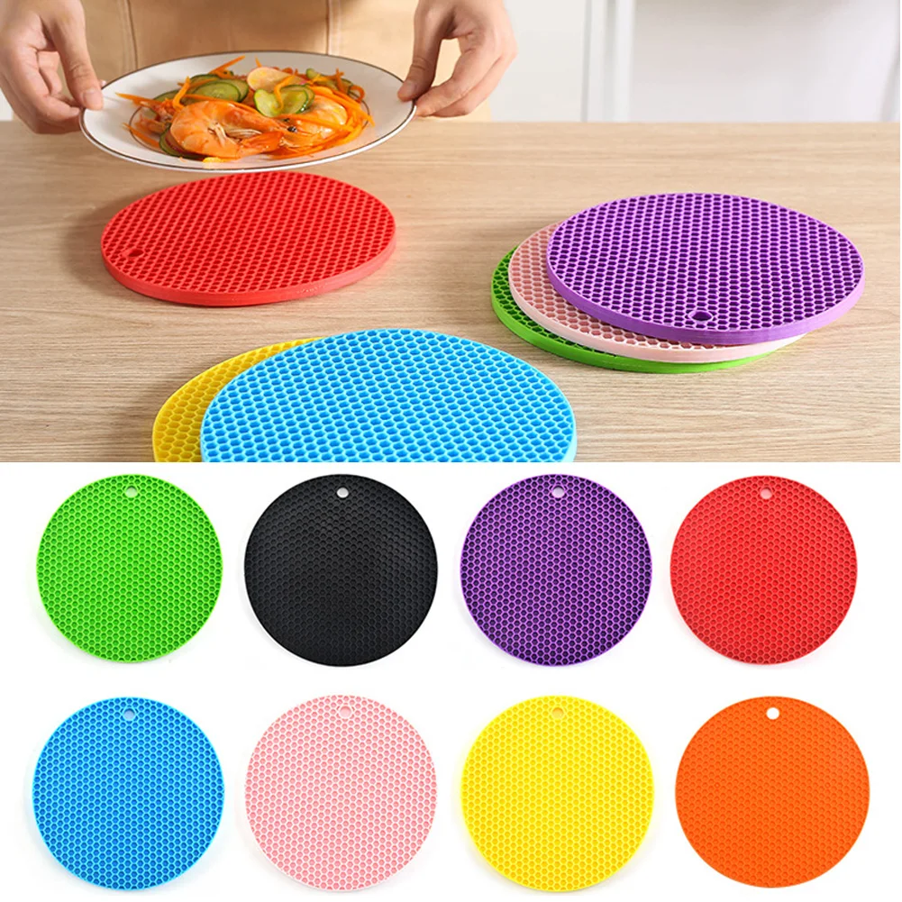 

Round Silicone Table Mat Extra Thick Placemat Open Cans Honeycomb Hot Pad Coffee Cup Coaster Creative Kitchen Pot Holder