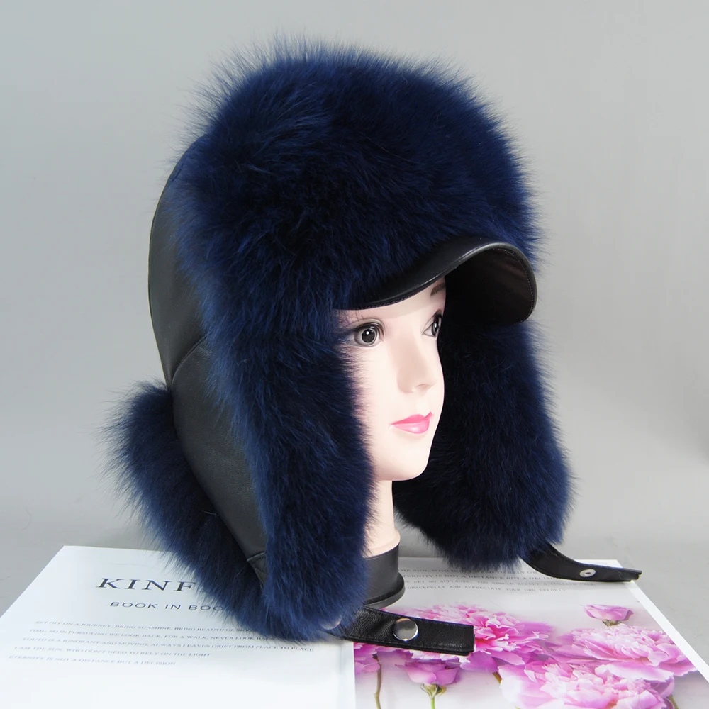 Новая модная зимняя шапка-бомбер из натурального лисьего меха русская женская