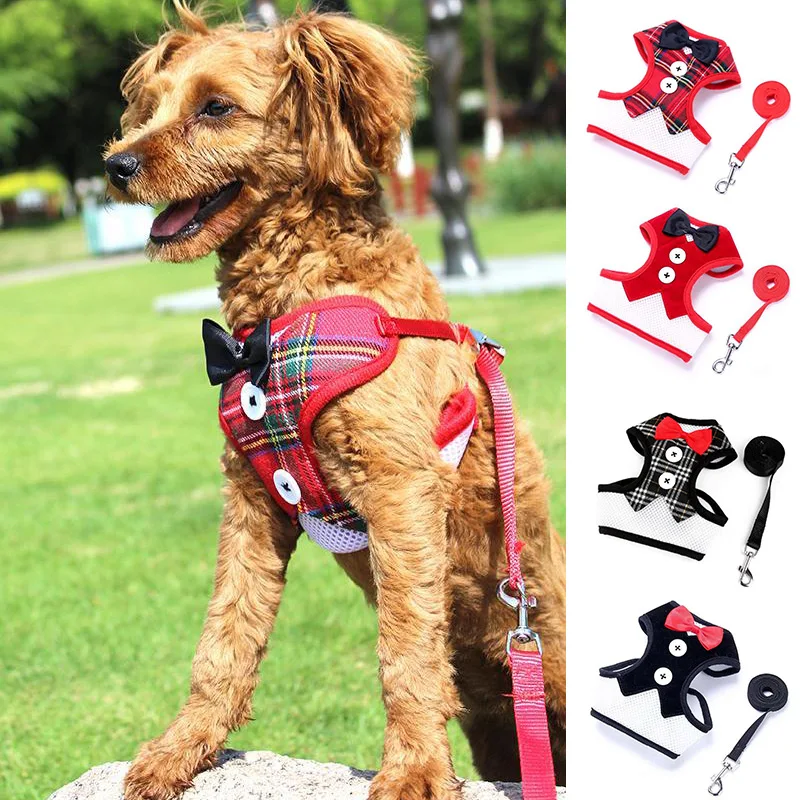 

Dog Vest Harness Clothes Puppy Harness Leash Set Dogs Bow Evening Dress Pet Chest Strap For Dog Cats Collar Pet Costumes