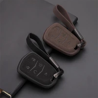 car key shell suede leather smart remote key protection cover car accessories key case keychain for cadillac ats ct6 xt5