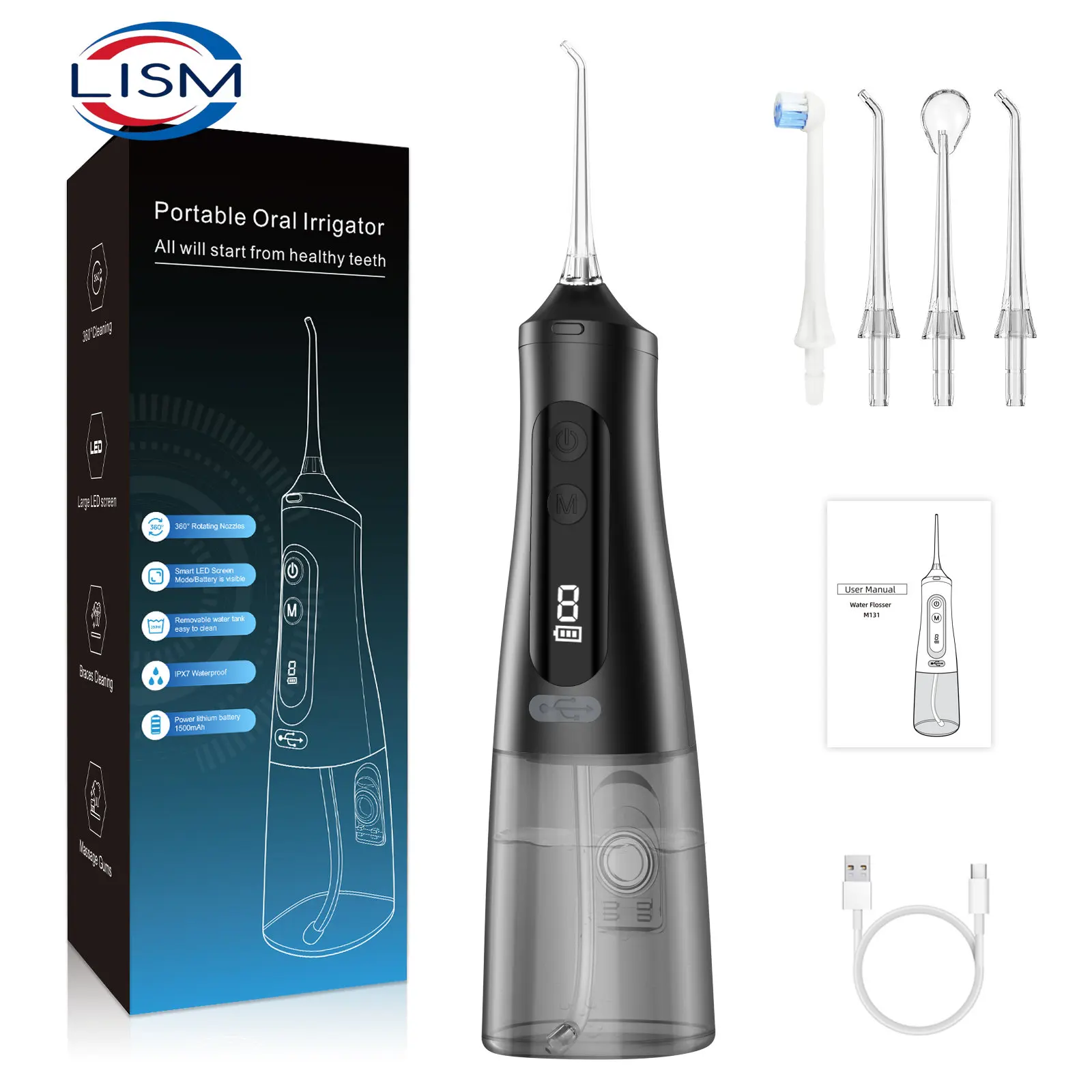 

LISM Oral Irrigator USB Rechargeable Water Flosser Portable Dental Water Jet 310ML Water Tank Waterproof Teeth Cleaner