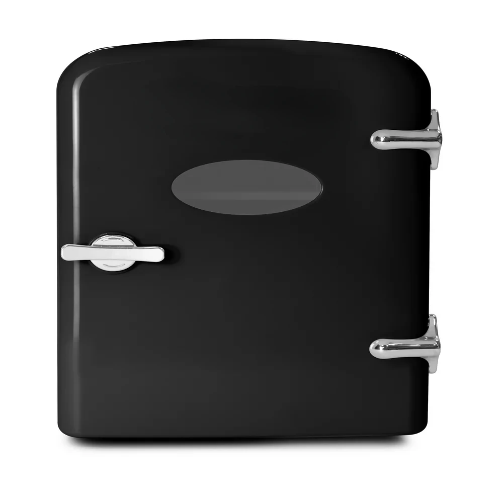 

RF6RRBK Ретро 6-может персональный холодильник с охлаждением и подогревом, с сухой стираемой дверью и ручкой для переноски, черные неодимовые магниты со стразами