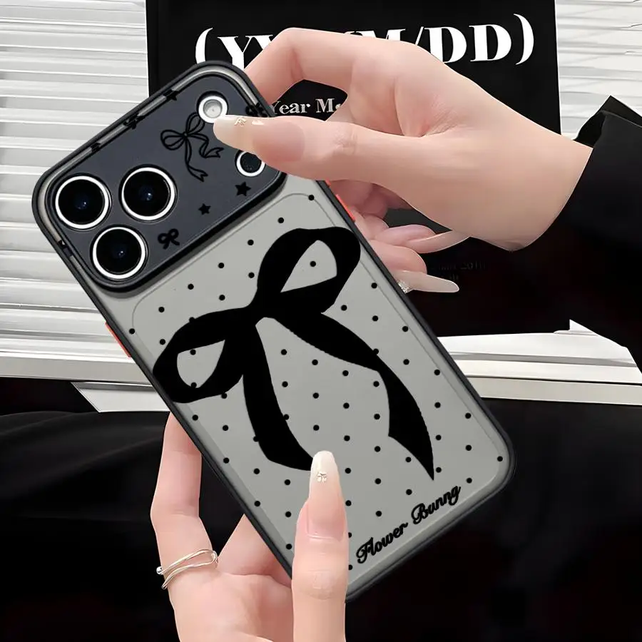 Фото Чехол для iPhone 17 Pro Max, 17e, 15, 7, 8, SE, XS, XR, 12, 14, 13 Mini, Air, 11, 16 Plus, Funda, задняя крышка для телефона, с узором в горошек, бантом и звездами №3