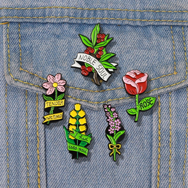 

Cartoon Botanical Flower Enamel Pin Rose Lavender Lotus Brooch Noble Soul Metal Badge Ladies Kids Jewelry Gift For Friends Kids