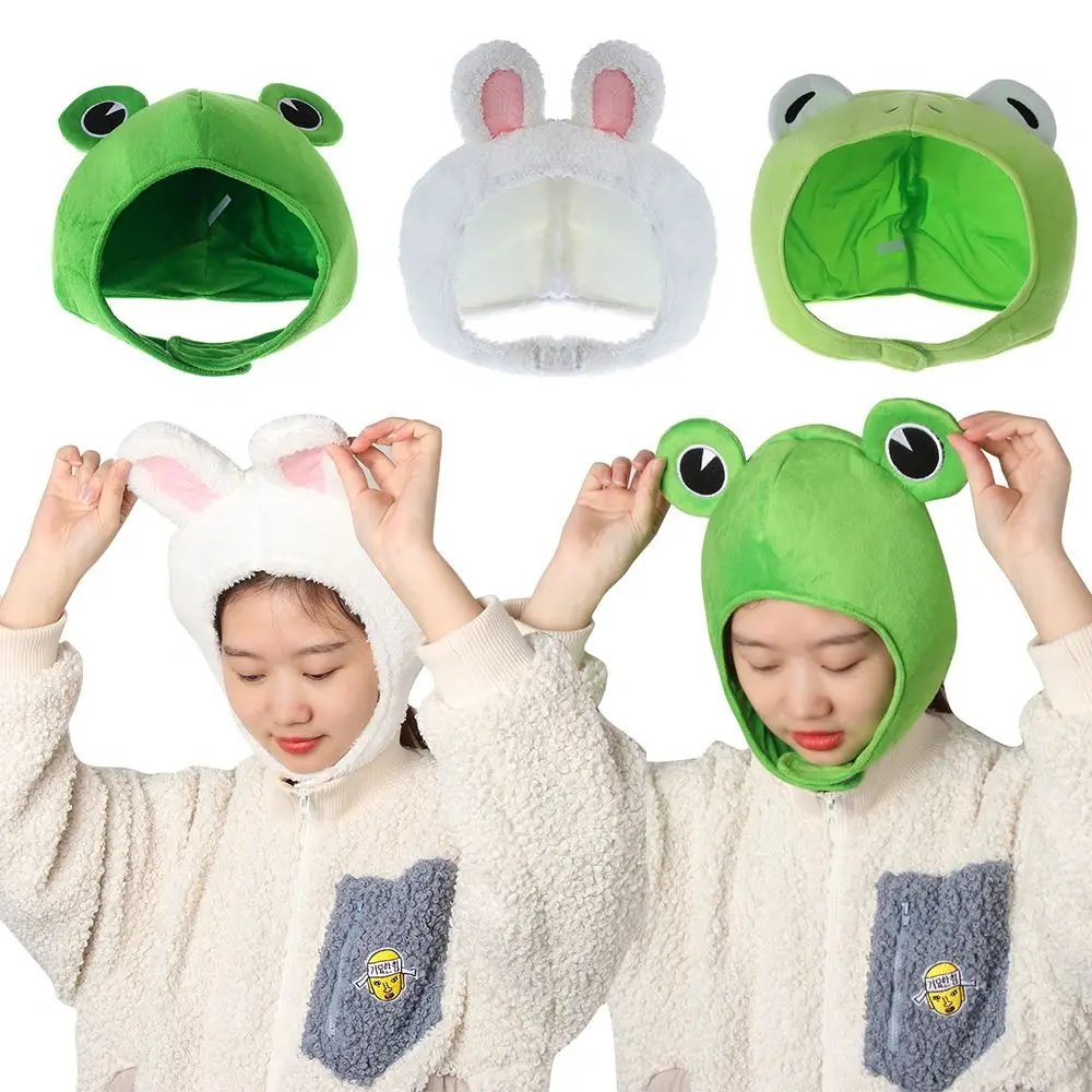 

Woman/Men Cute Green Headgear Casual Cap Female Beanie Caps Cartoon Plush Hat Rabbit Big Frog Eyes Hat Bunny Ears