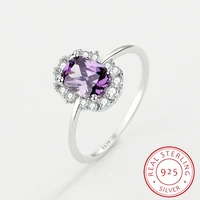 2022 new fashion amethyst ring for women purple real s925 sterling silver crystal round ladies wedding engagement gift jewelry