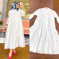 muslim arab dress robe women fashion solid color loose pleated dress womens long sleeve single breasted stand collar dress robe