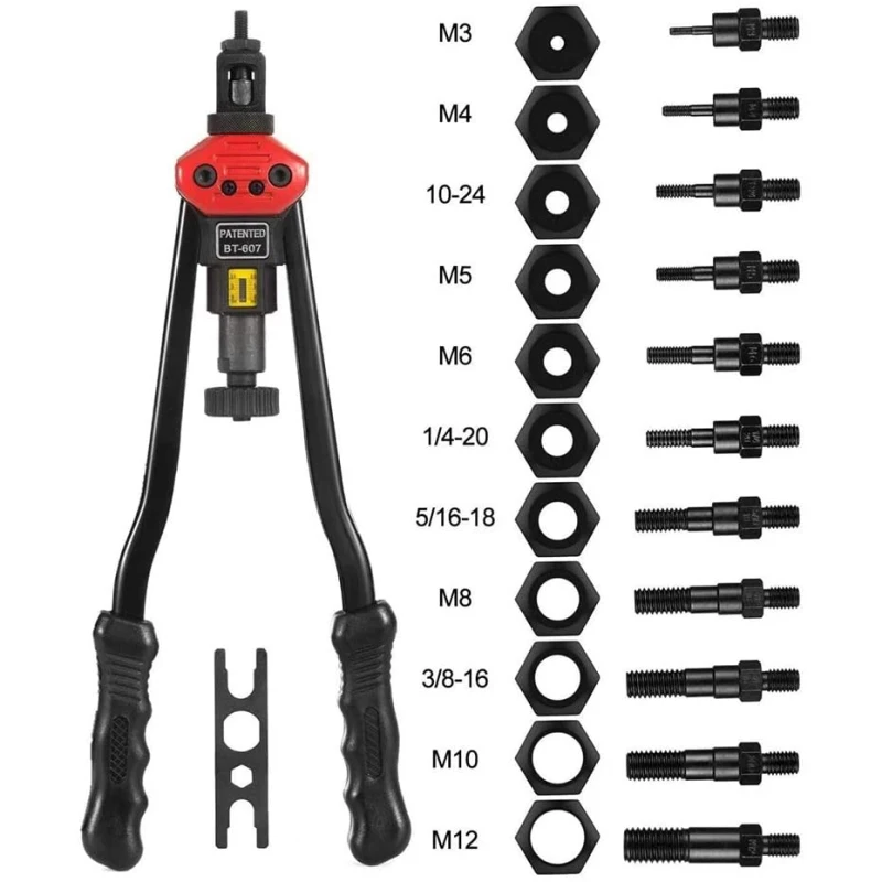 

BT-607 Car Repair Hand Threaded Rivet Manual Repair Nut Gun Riveting Tool Insert Manual Mandrel Pneumatic Tool Car Repair Tool