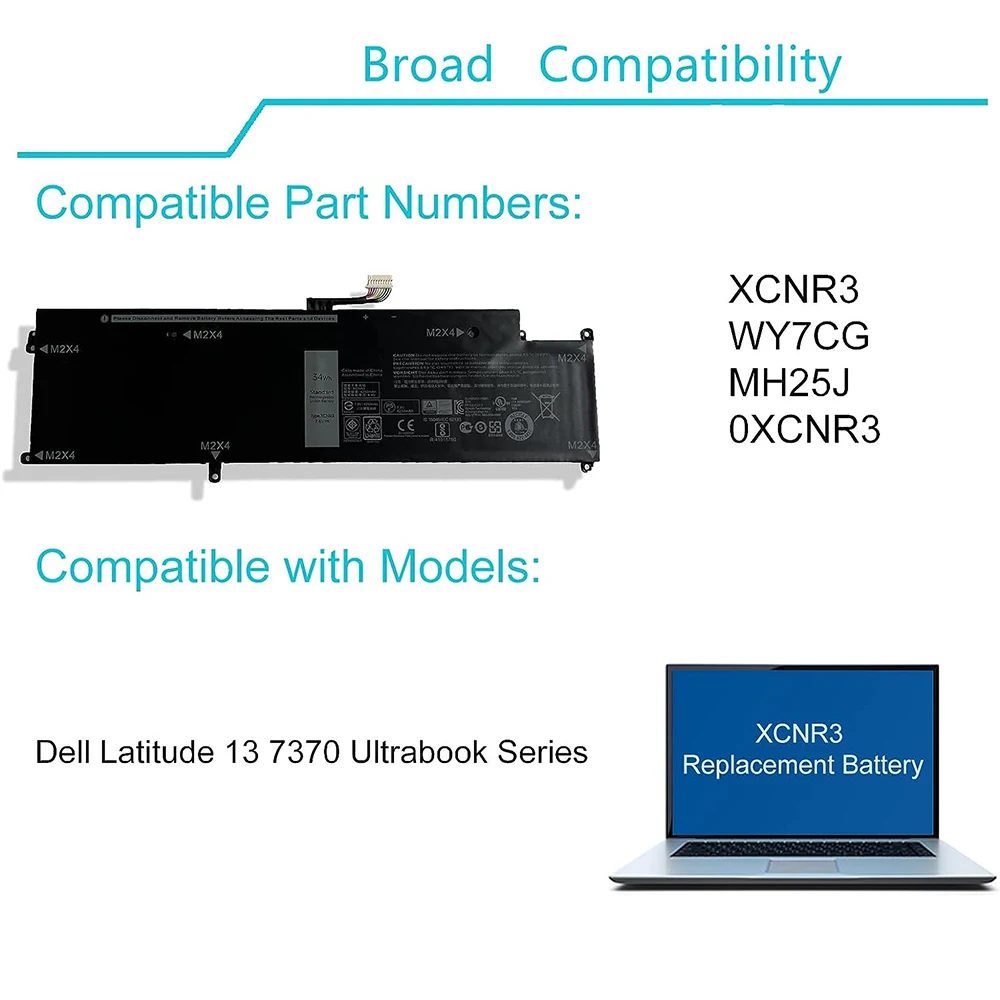 Фото Аккумулятор XCNR3 для замены в ультрабуке Dell Latitude 13 7370 серии 0XCNR3 WY7CG WV7CG 0WV7CG 7.6В 34Втч/4250мАч 4-элементный. №2