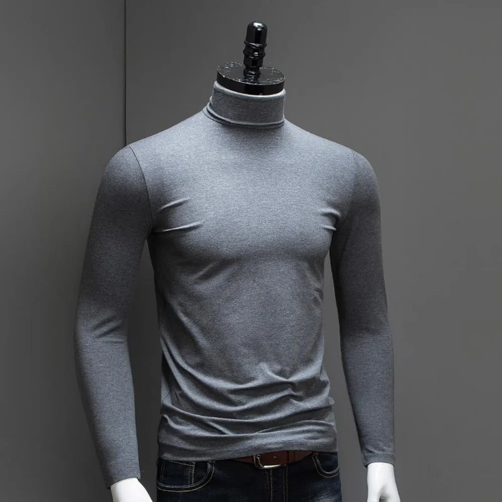 Роскошная модная мужская повседневная водолазка в стиле K-POP Базовая рубашка с