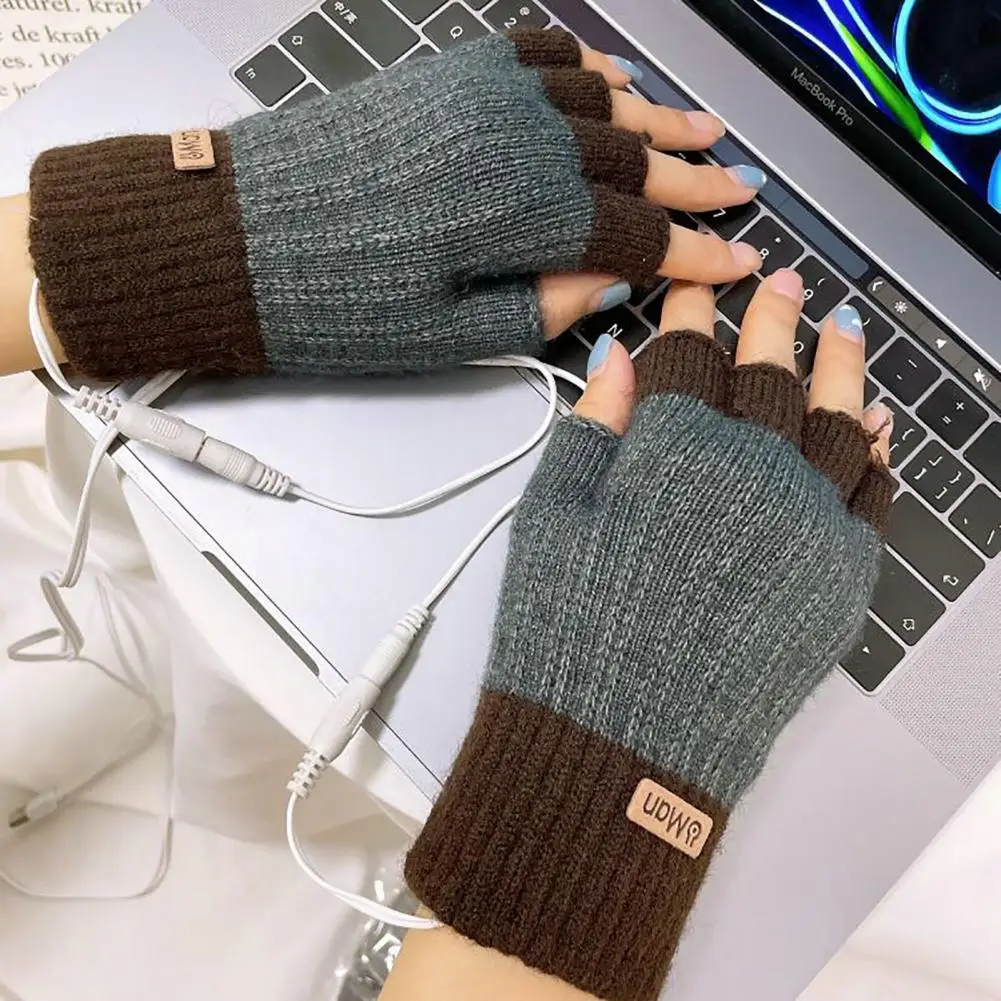 

2Pcs/Pair Practical Blocking Socket Heated Gloves Half Finger Gloves Color-matching Cold Resistant