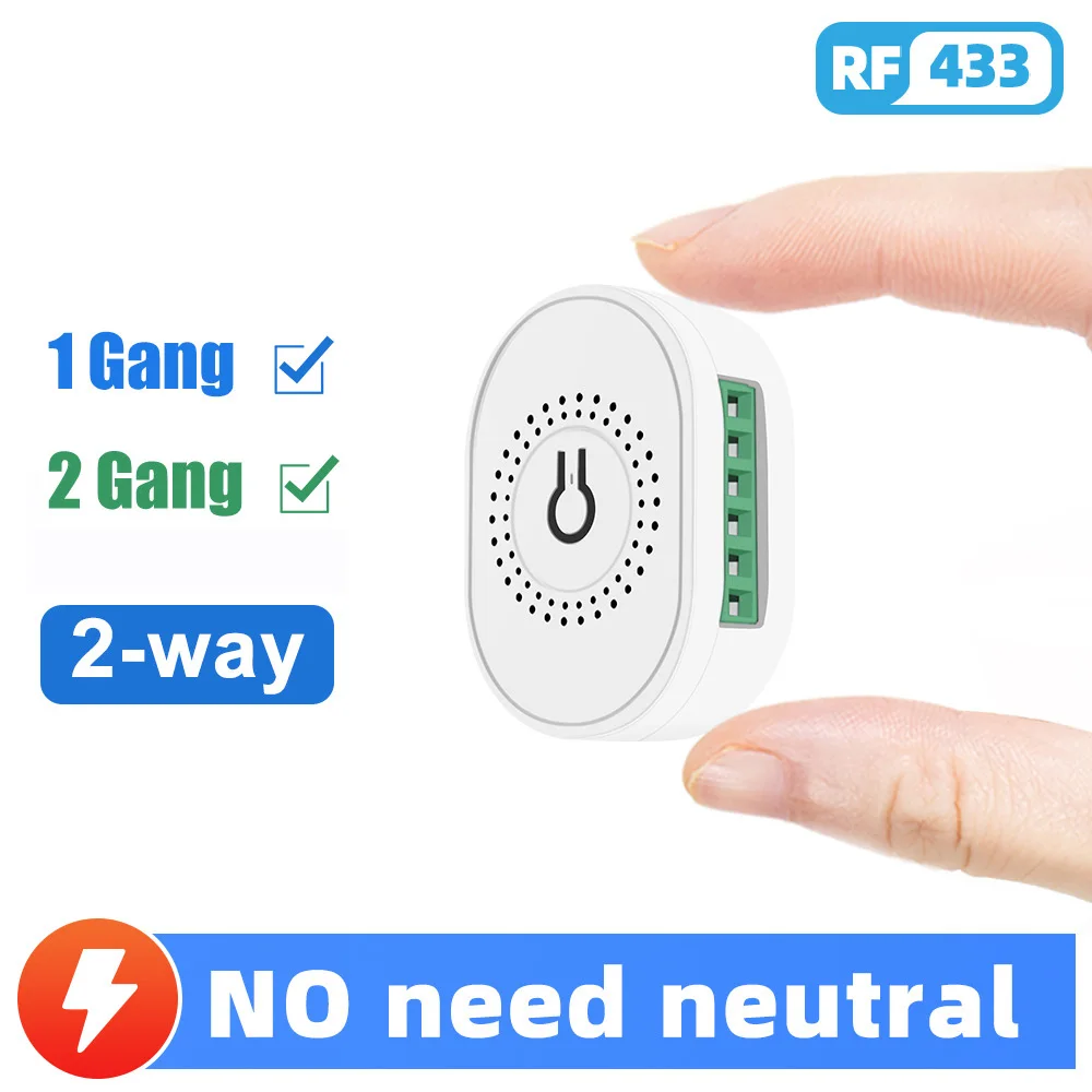 Умный модуль переключателя Lonsonho RF433, реле без нейтрального провода, 1, 2 клавиши, 2 канала, беспроводной пульт дистанционного управления для умного дома