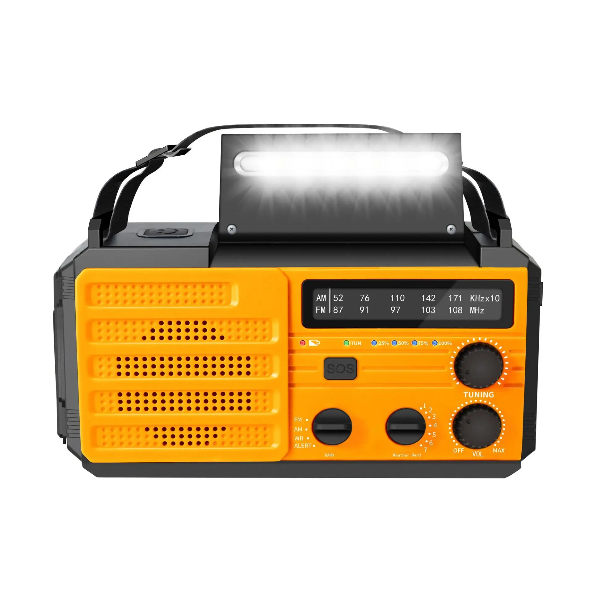 

Outdoor Multifunctional Emergency Radio FM/AM/WB Solar Panel Charging and Hand Crank Charging Large Capacity Battery 8000mAh