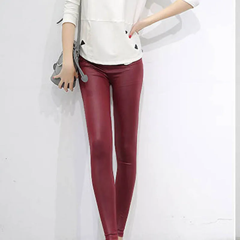 

Spring Women's Trousers Simulation Leather Slim Elastic Comfortable Thin Women's Pants Fashion Solid Color Casual Pants