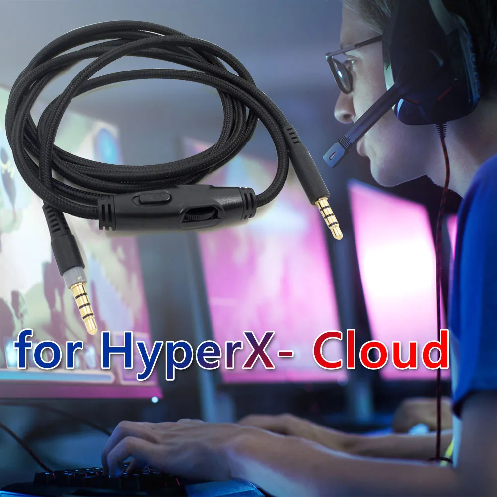 

1.5m Headphone Audio Cable Cord Line Replacement Earphone Sound Control Headphone Cable with Tuning for HyperX Cloud