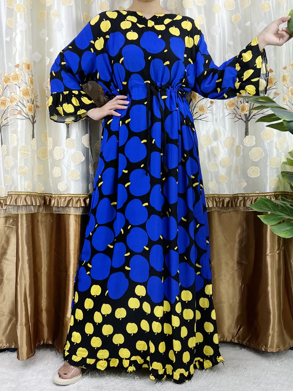 New Style Flower Sleeve 2 Pieces African Dashiki Floral Print Waist Belt Cotton Caftan Lady Summer Maxi Casual Dresses Vestidos