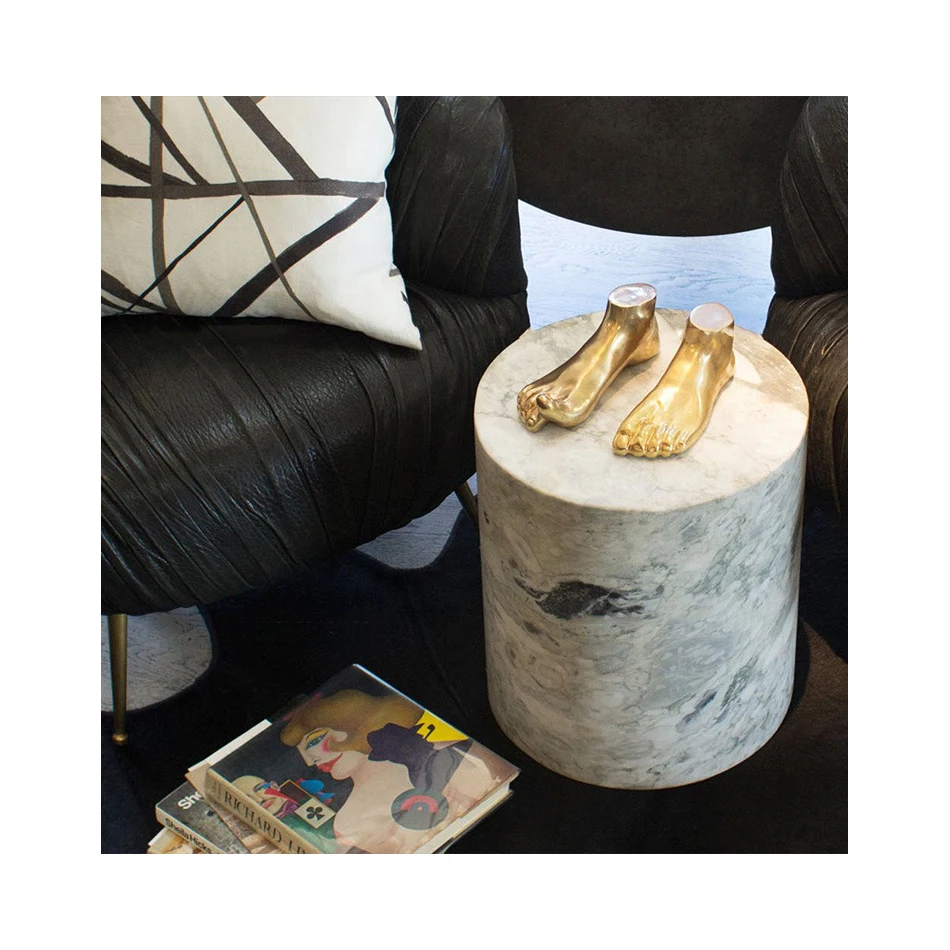 Фото Современный круглый приставной столик xx-KUMUSI FURNITURE с мраморной столешницей Volakas для гостиной, спальни, дивана и кушетки №2
