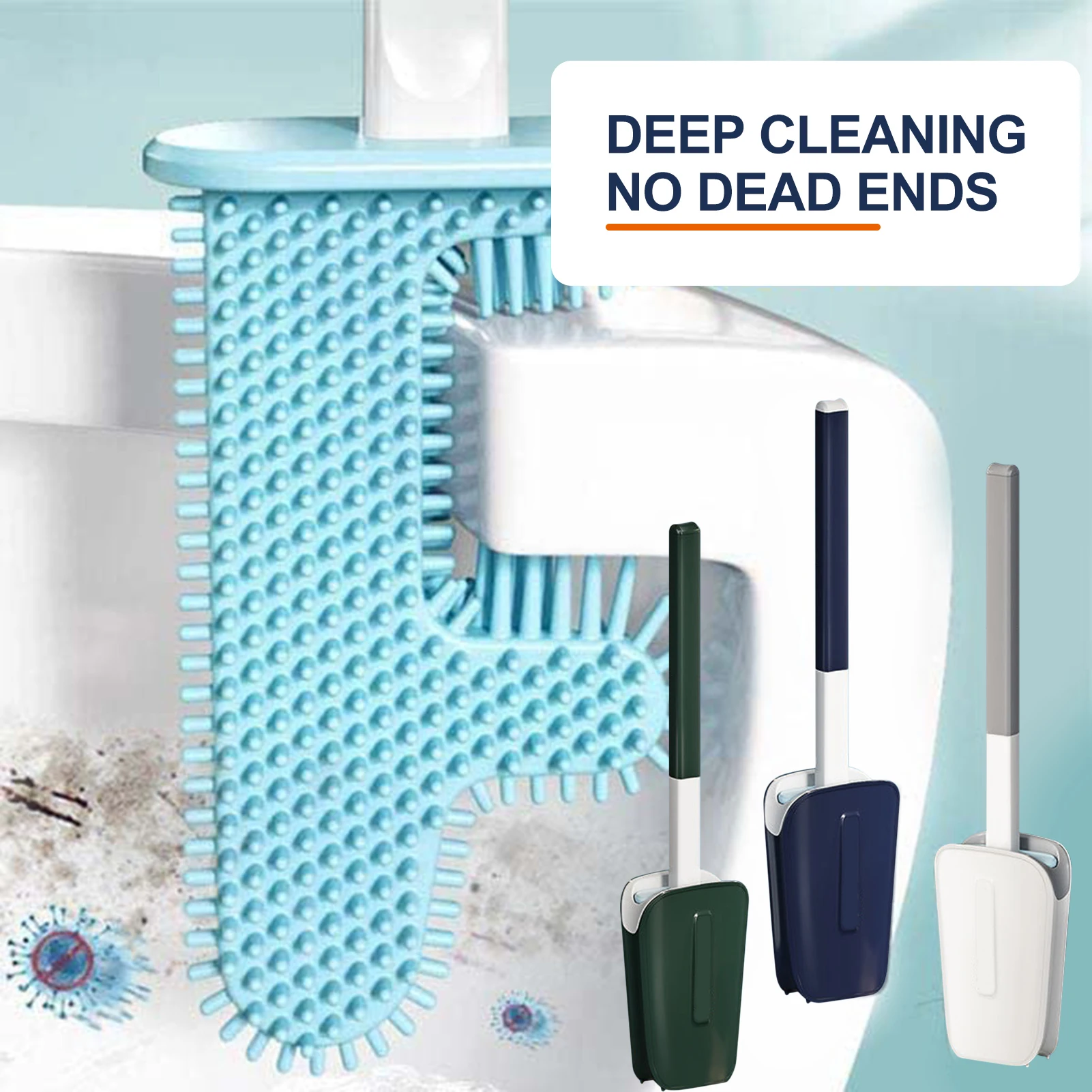 

No Dead Angle Silicone Toilet Brush Leak-Proof Base Convenient Sanitary Brush With Quick Drying Holder Wall Mounted For Bathroom
