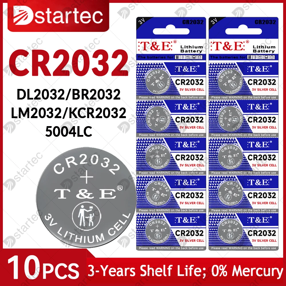 10PCS 240mAh CR2032 5004LC CR 2032 3V Lithium Coin Cell Battery, Watch Toys Electronics Car Key Button Batteries Long Lasting