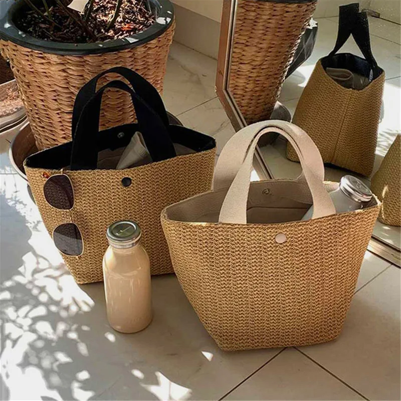

New Fashion Elegant Ladies Straw Woven Handbag Women Holiday Beach Casual Tote Top-Handle Bags Fashion Retro Shoulder Bags