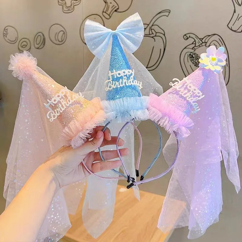 

Girl Happy Birthday Hat Newborn Baby Shower Birthday Crown Caps Headband Kids Princess Headwear Birthday Party Decorations Gift