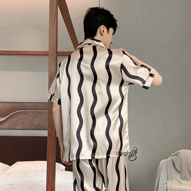 Spring Summer Man Pajama Sets Silk Sleepwear Pajamas for Men Plus Size Home Clothing Pyjamas Suit Home Wear Loungewear Homesuits