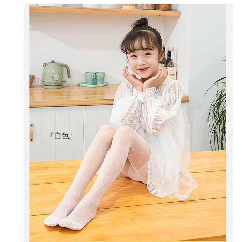 baby twill anti-snagging mosquito Embroidery flower pantyhose summer cute floret girls pantyhose thin transparent kids stockings images - 6