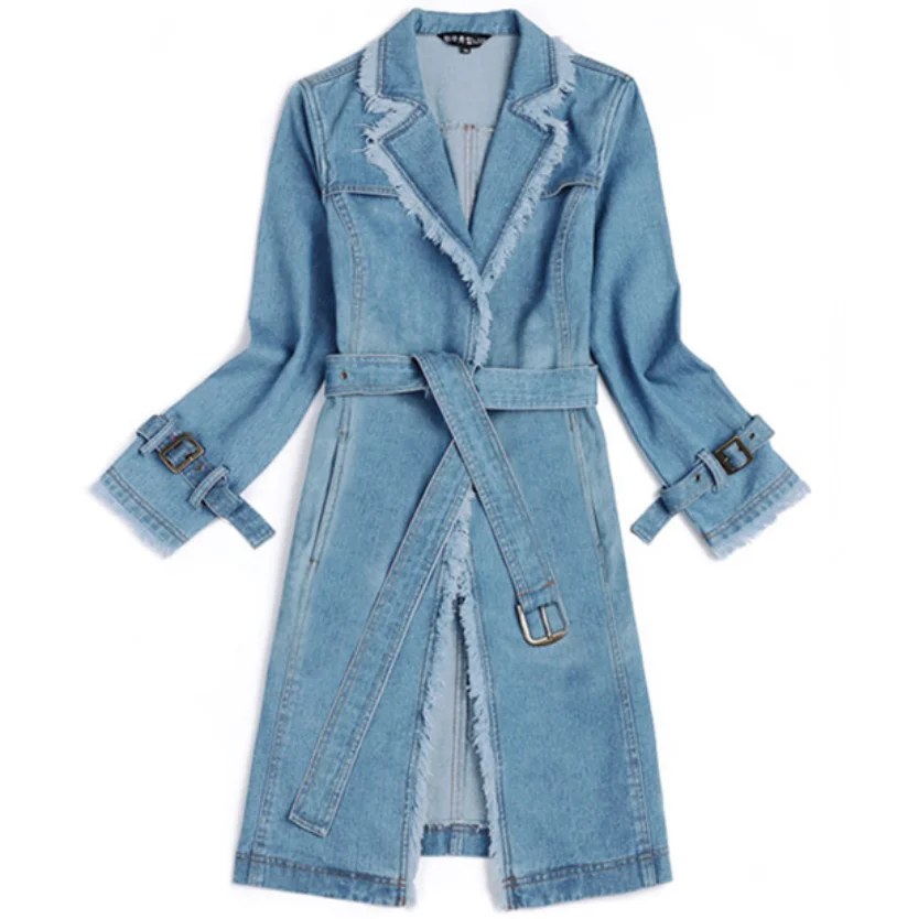 

2021 Women Spring New Loose Coat Trench Plus Size Womens Fall Long Sleeve Long Denim Trench Coat Female Fashion Solid Outerwear