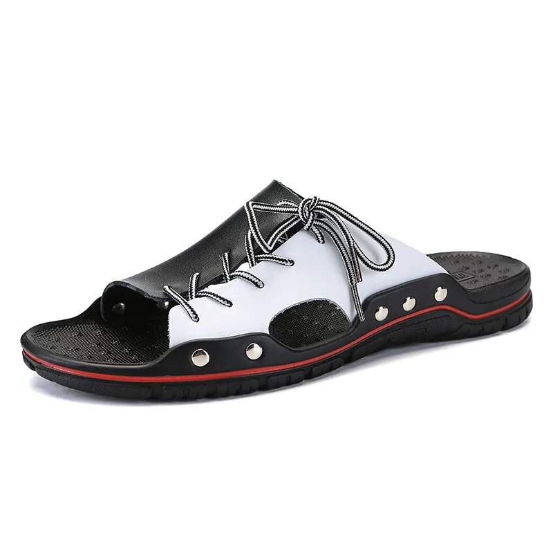 

Summer Men Slippers Clogs Leather Breathable Flat Sandals Shoes Beach Mens Slipper Outdoor Flip Flops Man Slides Big Size 38-48