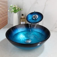 yanksmart bathroom countertop sinks vessel with faucet set mixer bathtub basin tempered glass hand painted waterfall faucet