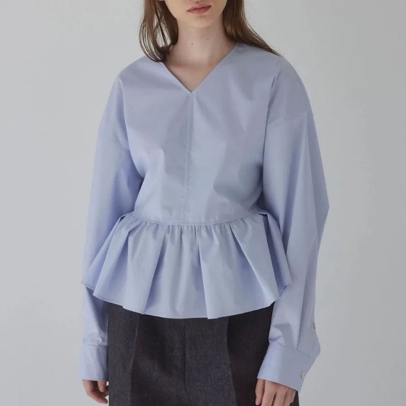 Рубашки и блузки с рюшами на подоле длинным рукавом японская туника элегантные