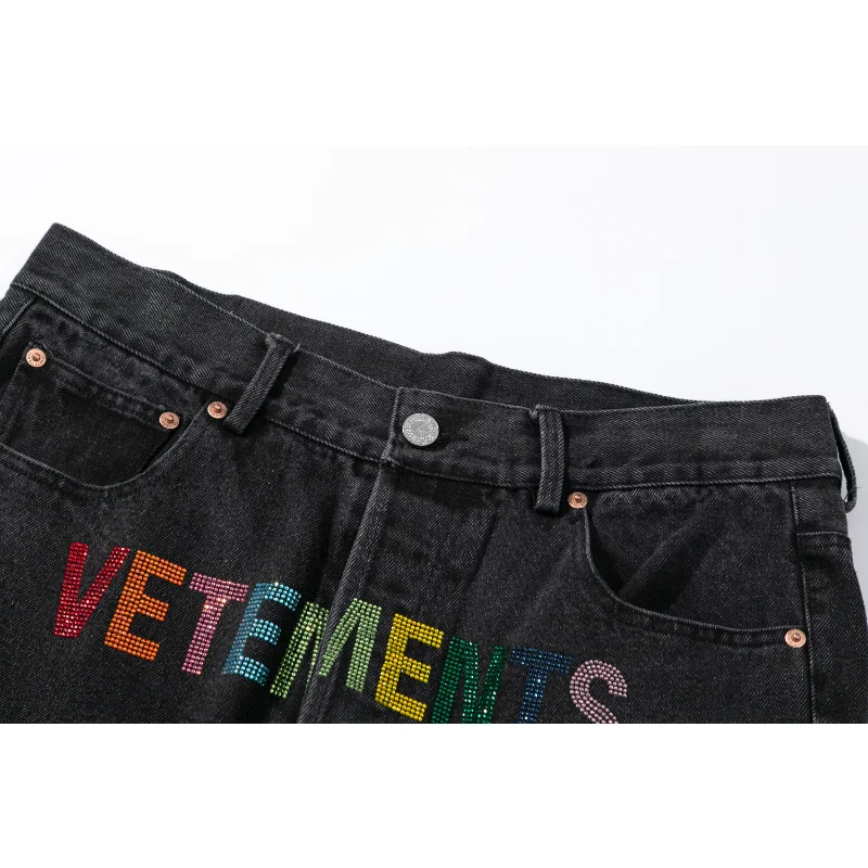 Y2K Men's Jeans European and American VETEMENTS Printing Straight Loose Large Size Men's and Women's Jeans Hot Sale 2023