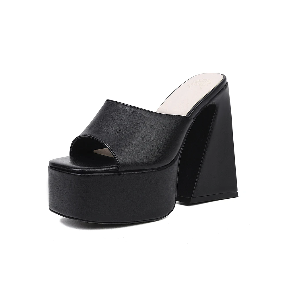 Kanseet Summer Platform Slippers New Fashion Open-Toed Square Toe Microfiber Leather Elegant Super High Heel Women Shoes Size 46
