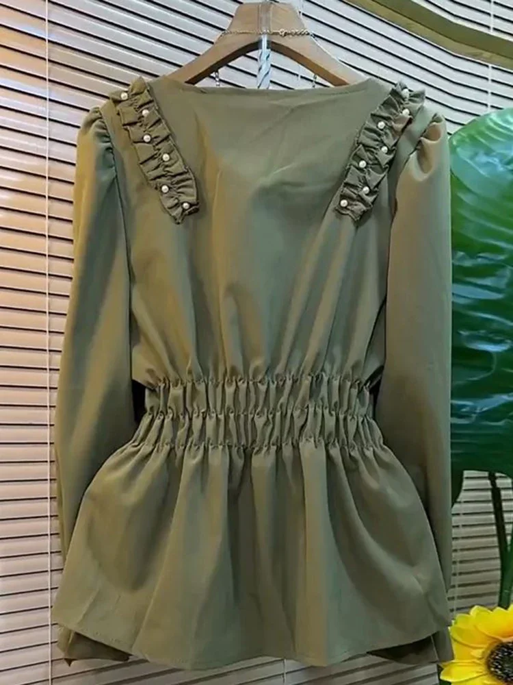 Блузка женская однотонная с квадратным вырезом и рукавами-фонариками