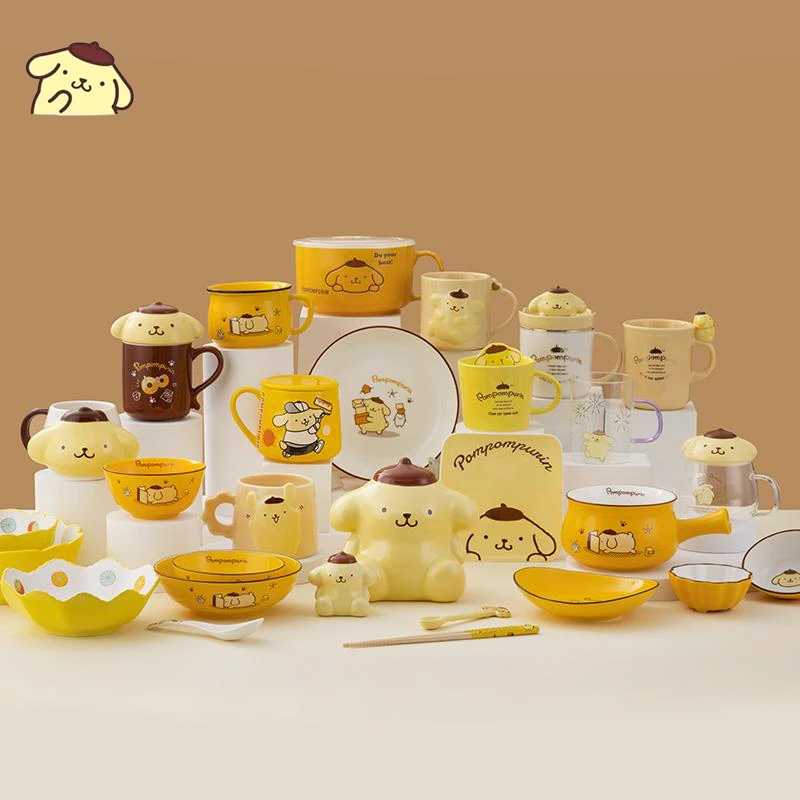 

Kawaii Sanrio Pompom Purin Anime Cartoon Ceramic Cup Cute Rice Bowl Plate Home Cutlery Creative Children Breakfast Cup Water Cup