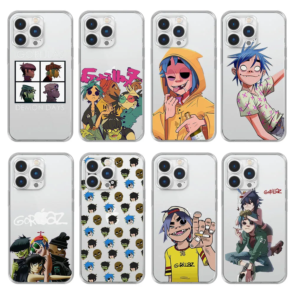 

Catoon Anime Gorillaz Phone Cover For iPhone 11 12 13 14 Pro XS Max X XR 7 8 14 Plus 13 Mini SE2022 Clear Soft Silicone TPU Case