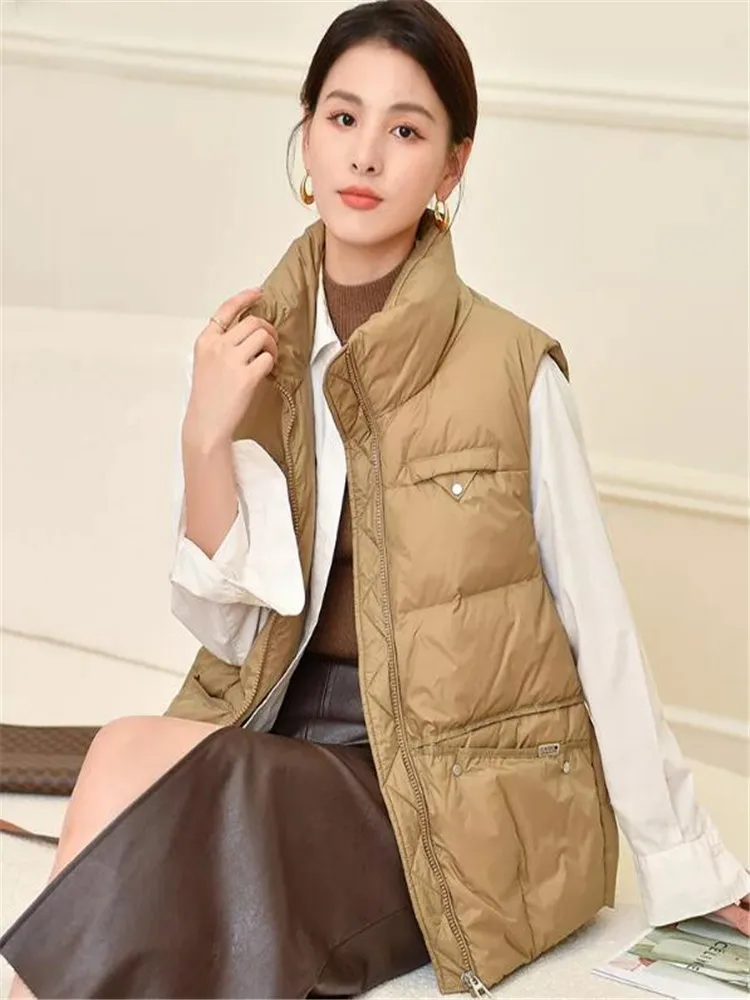 

2022 New Women Winter Vest Ultra Light 90% White Duck Down Vests Female Loose Sleeveless Jackets