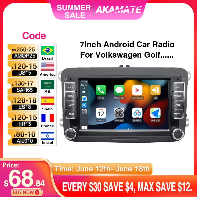 Android 10 2 Din Car Radio GPS Bluetooth FM Multimedia Player 7'' Universal For Volkswagen Skoda Seat Passat B7 Polo VW Golf 5 6