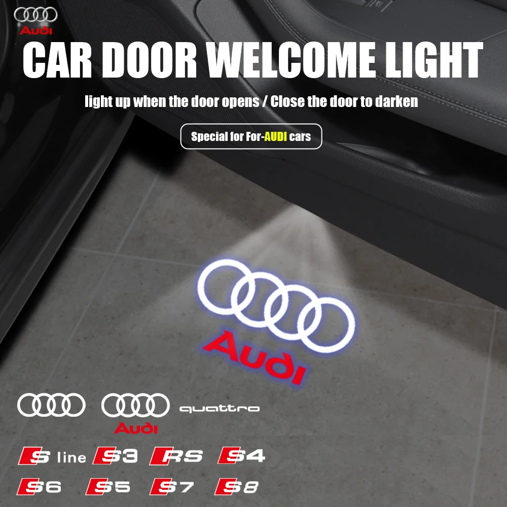 Лазерный 3D проектор для двери автомобиля, 2 шт., светодиодный приветственный свет, аксессуары для Audi S Line RS S3 S5 S4 Quattro A3 A4L Q5 Q7