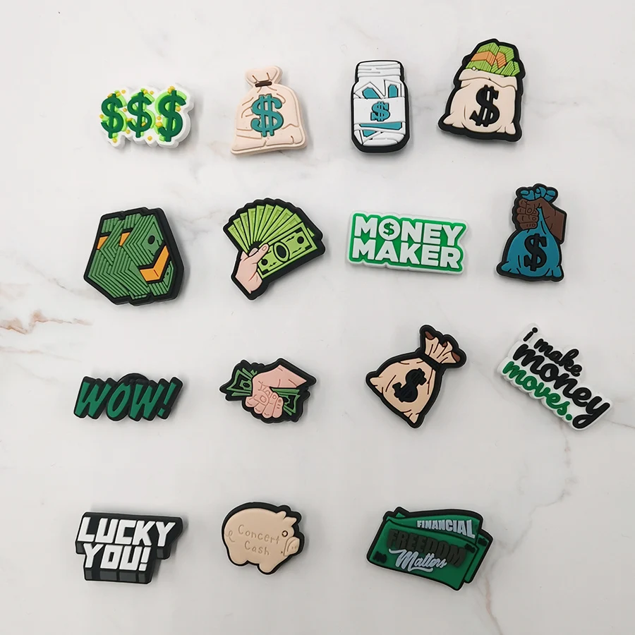 Dropshipping 1Pcs Money Maker PVC Shoe Charms Sandal Accessories Cash Piggy Bank Diy Shoe Buckle Decor Fit Croc JIBZ Kid Gift