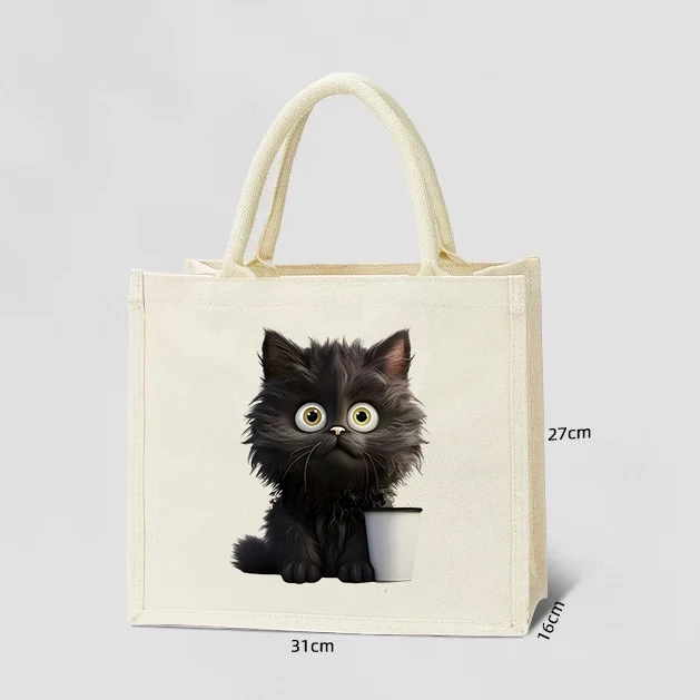 Женская сумка с черным котом холщовая для покупок модная нейтральная через плечо