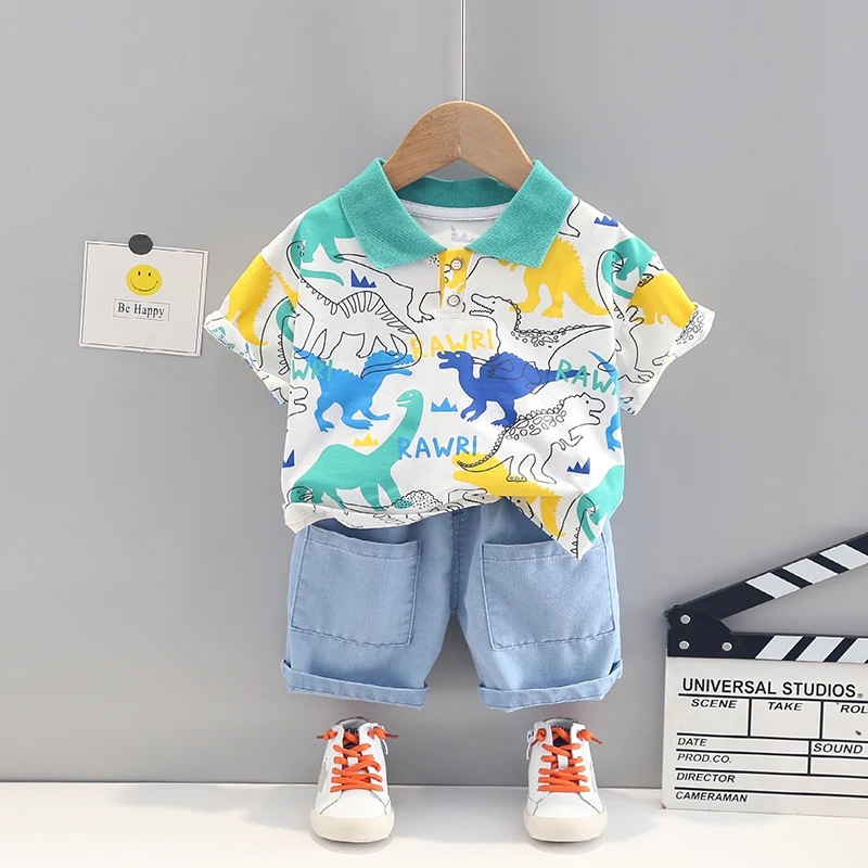 

2PC New Baby Boys Clothing Sets Summer Cotton Cartoon dinosaur T-Shirt Children Boys Clothes Suit for Kids Shorts Outfit Infant