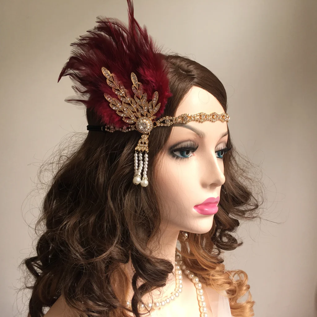 Женская винтажная повязка на голову с перьями зеленая в стиле 1920-х Гэтсби