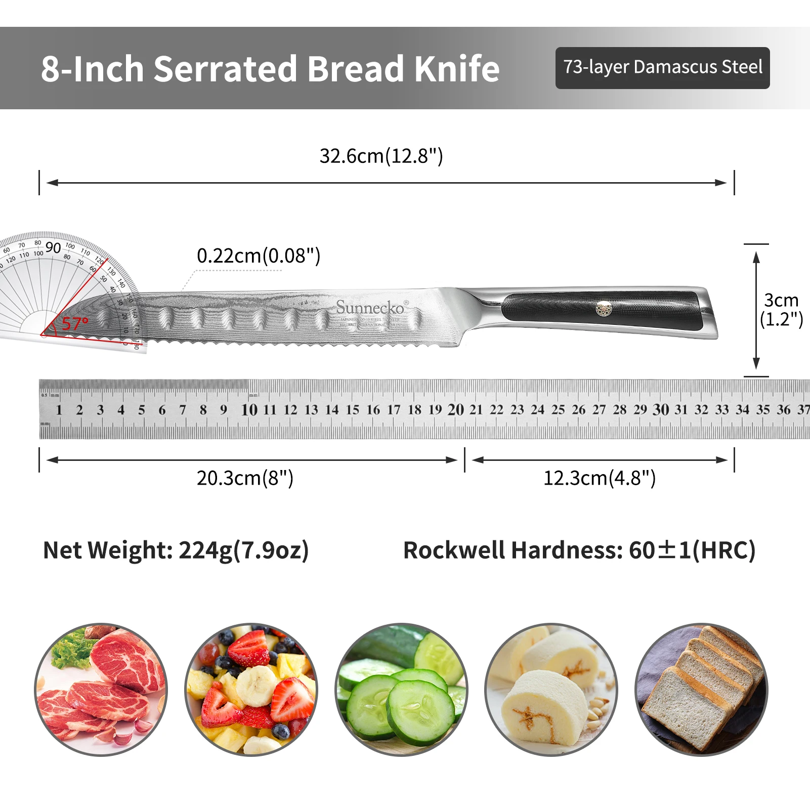 Фото Японские кухонные ножи из дамасской стали Sunnecko VG10, Подарочная коробка, острый шеф-нож, нож сантоку для нарезки, для очистки овощей, хлеба №4