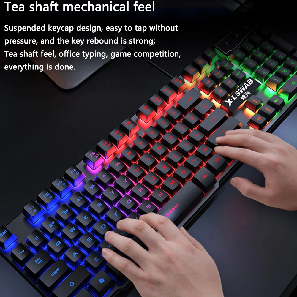 usb wired keyboard mouse headset set mechanical feel keyboard with backlight gaming mouse kit for gamers desktop laptop offices free global shipping