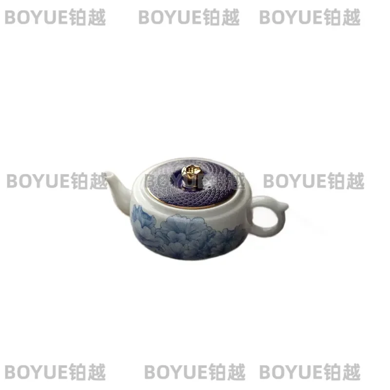 Национальный цветной чайный сервиз Dujing Mountain House Liuxiang, расписанный вручную в сине-белых тонах с золотым декором, один чайник и две чашки, дорожный чайный набор премиум-класса. (art.: 3920dcdd94294) - 3920dcdd94294