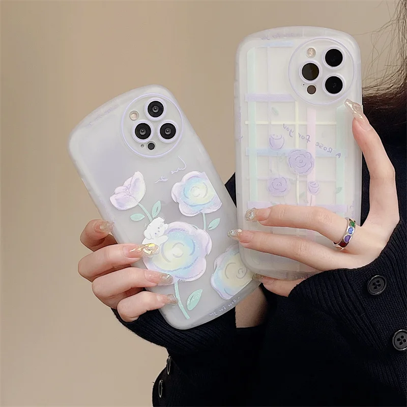 

iPhone Case Silicone Soft Case Circle Lens Purple Flowers For IPhone11 12 13 Promax XS XR XMAX Shockproof Translucent Cover